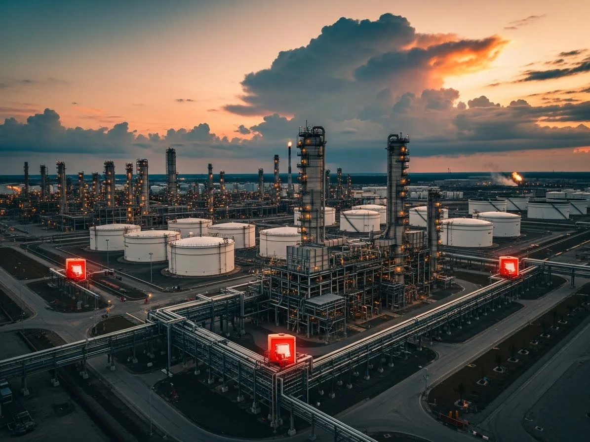 Monitores contra incendios en refinería petrolera PEMEX